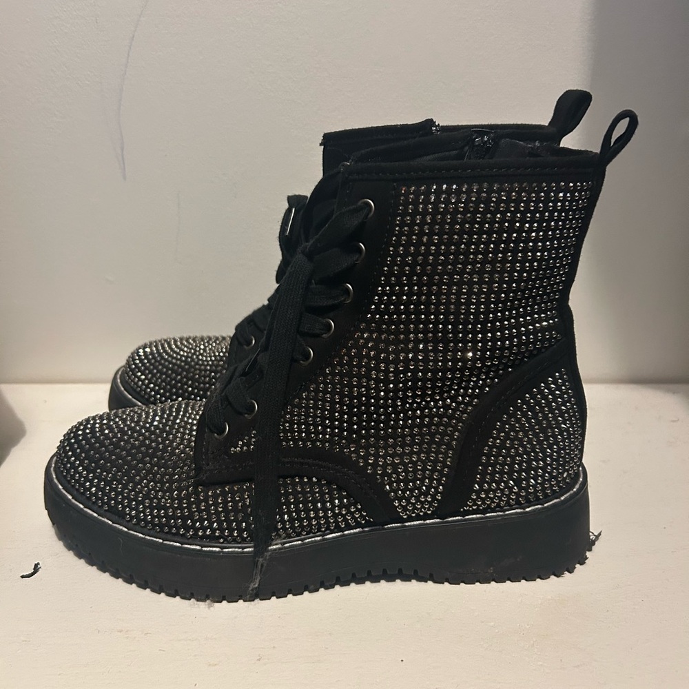 Madden Girl Black Studded Lace-Up Combat Boots - Picture 2 of 6